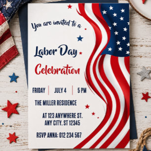 Labor Day  Red White Blue American Flag Party  Invitation