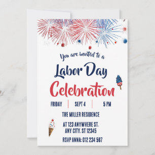Labor Day Red White Blue Fireworks Party Invitation