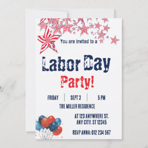 Labor Day Red White Blue Fireworks Party Invitation