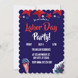 Labor Day Red White Blue Fireworks Party Invitation
