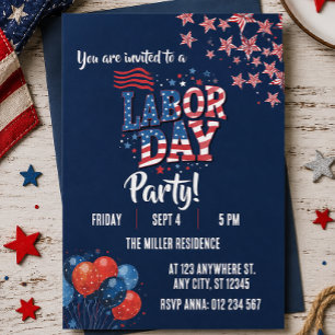 Labor Day Red White Blue Fireworks Party  Invitation