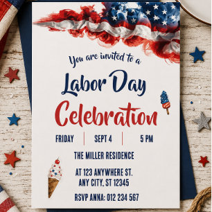 Labor Day Red White Blue Fireworks Party Invitation