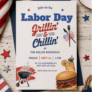 Labor day Red White Blue USA BBQ Party  Invitation