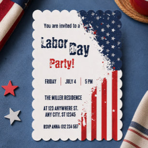 Labor Day Red White Blue USA Flag Party Invitation