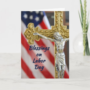 Labor Day Religious Patriotic Cross and Flag Card