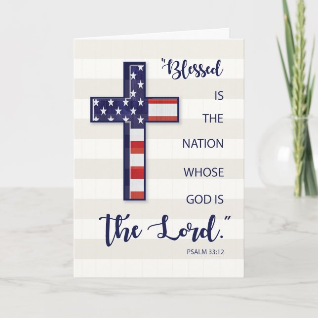 Labor Day Religious Scripture Flag Cross Card (Front)