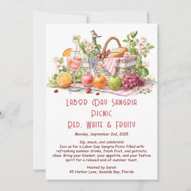 Labor Day Sangria Picnic Invitation – Patriotic  (Front)