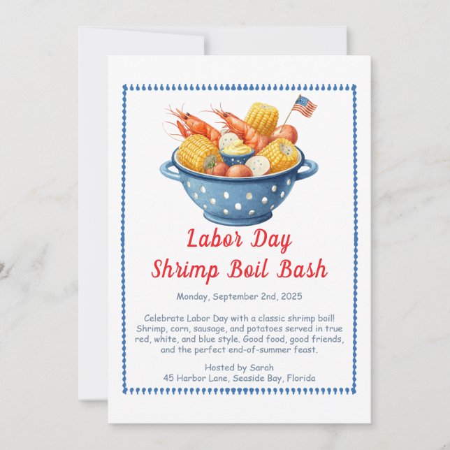 Labor Day Shrimp Boil Invitation – Patriotic Sea (Front)