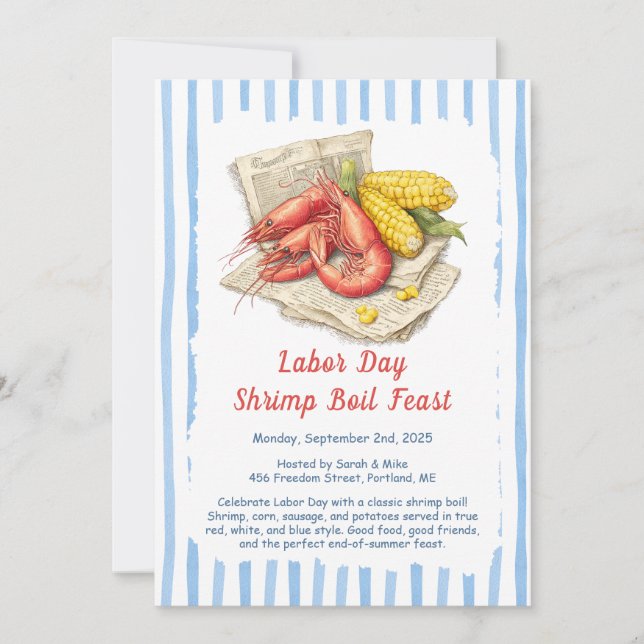 Labor Day Shrimp Boil Invitation – Patriotic Sea (Front)