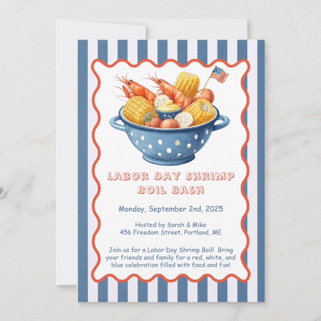 Labor Day Shrimp Boil Invitation – Patriotic Sea (Front)