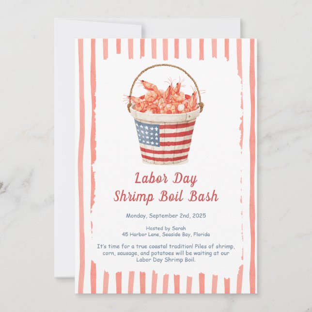 Labor Day Shrimp Boil Invitation – Patriotic Sea (Front)