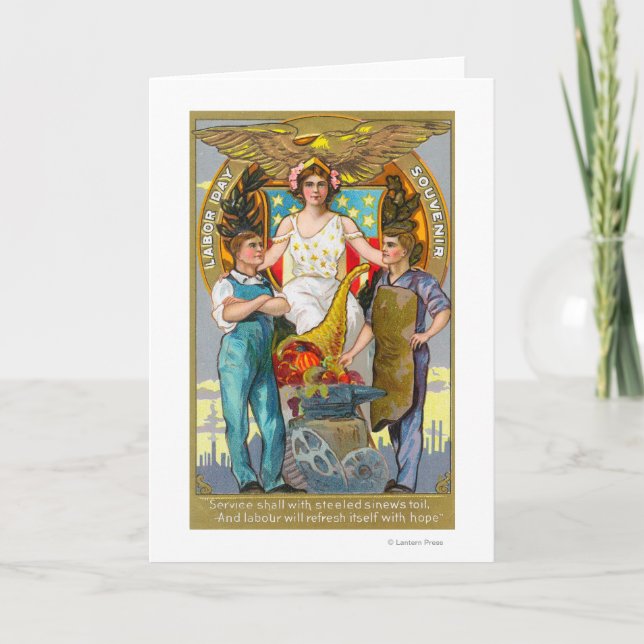 Labor Day Souvenir Laborers with Lady Justice Card (Front)