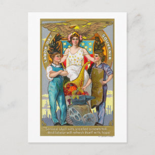 Labor Day Souvenir Laborers with Lady Justice Postcard