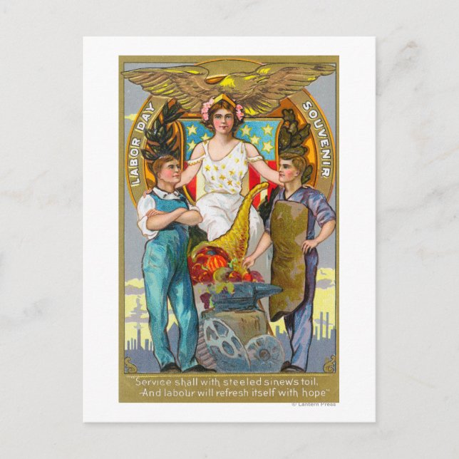 Labor Day Souvenir Laborers with Lady Justice Postcard (Front)