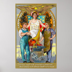 Labor Day Souvenir Laborers with Lady Justice Poster