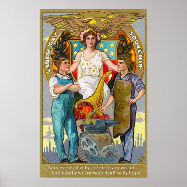 Labor Day Souvenir Laborers with Lady Justice Poster (Front)