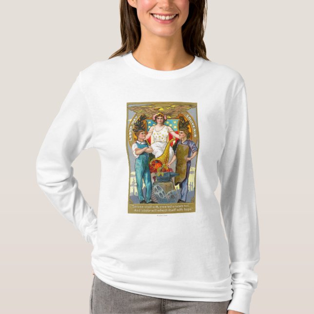 Labor Day Souvenir Laborers with Lady Justice T-Shirt (Front)