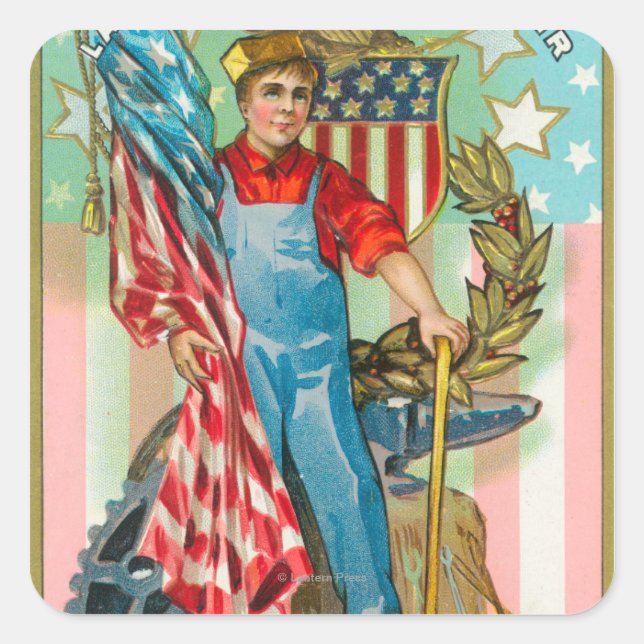 Labor Day Souvenir Square Sticker (Front)