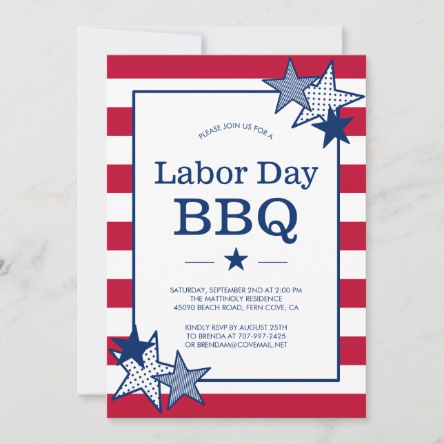 Labor Day Stars and Stripes Modern Patriotic BBQ Invitation (Front)