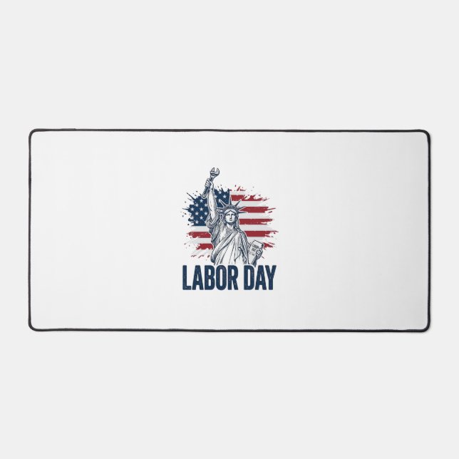 Labor Day Statue of Liberty Patriotic Worker Desig Desk Mat (Front)