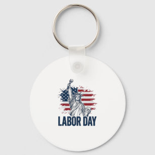 Labor Day Statue of Liberty Patriotic Worker Desig Keychain