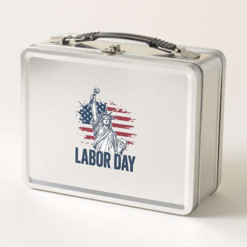 Labor Day Statue of Liberty Patriotic Worker Desig Metal Lunch Box