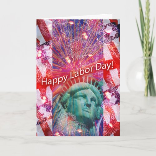Labor Day Statue of Liberty with Fireworks Card