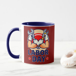 Labor Day Strong Worker Hands Illustration Mug