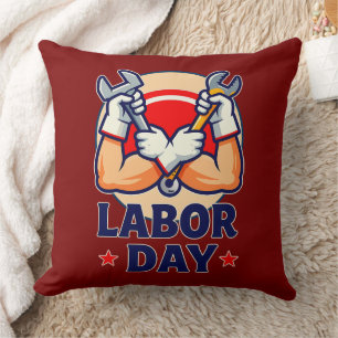 Labor Day Strong Worker Hands Illustration Throw Pillow