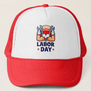 Labor Day Strong Worker Hands Illustration Trucker Hat