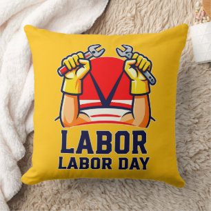 Labor Day Strong Worker Pride Illustration Throw Pillow