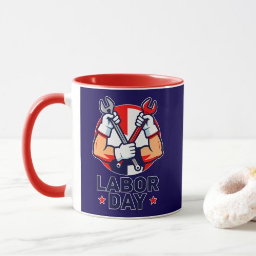 Labor Day Tools Crossed Worker Design Mug