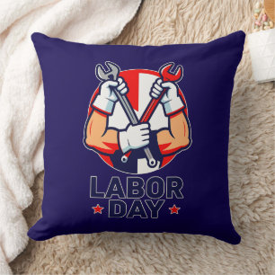 Labor Day Tools Crossed Worker Design Throw Pillow
