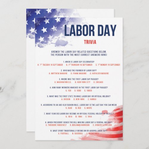 Labor Day Trivia Game USA Quiz Red White  Blue