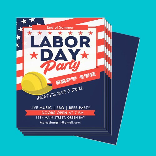 Labor Day USA Flag Hard Hat Party Event Flyer