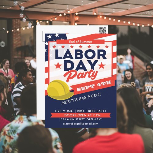 Labor Day USA Flag Hard Hat Party Event Holiday Postcard