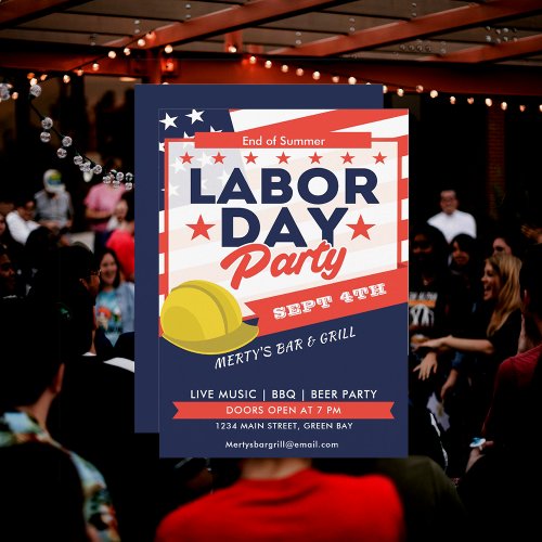 Labor Day USA Flag Hard Hat Party Event Invitation