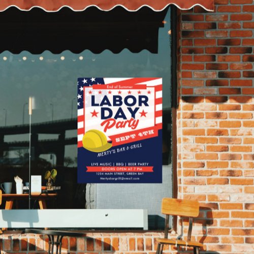 Labor Day USA Flag Hard Hat Party Event Poster