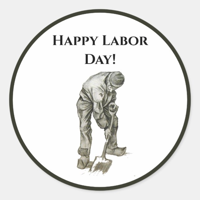 Labor Day Van Gogh Working Man Drawing Classic Round Sticker (Front)