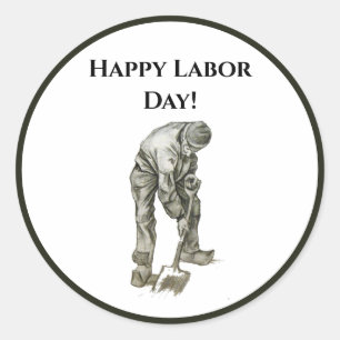 Labor Day Van Gogh Working Man Drawing Classic Round Sticker