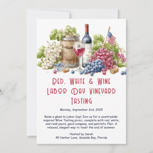 Labor Day Wine Tasting Invitation – Patriotic Vine (Front)