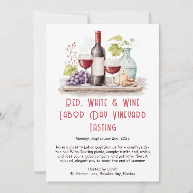 Labor Day Wine Tasting Invitation – Patriotic Vine (Front)