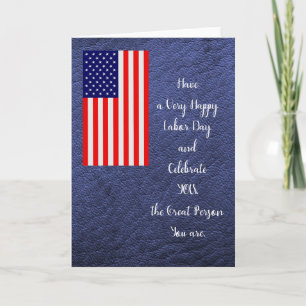 Labor Day with Flag on Dark Blue Blank Inside Card