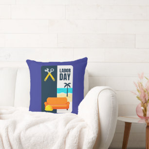 Labor Day Work and Relax Illustration Shirt Throw Pillow