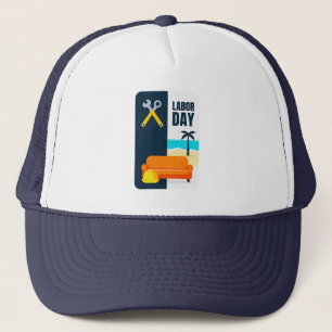 Labor Day Work and Relax Illustration Shirt Trucker Hat