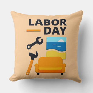 Labor Day Work Hard Relax Design with Tools Throw Pillow