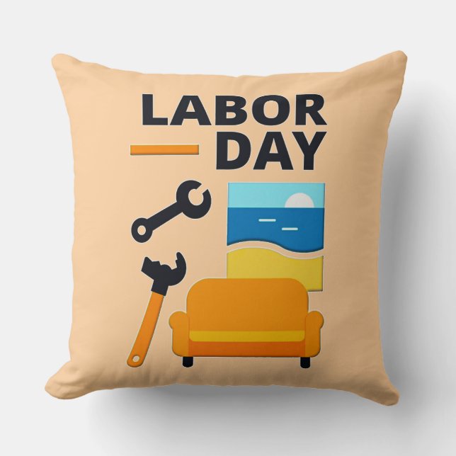Labor Day Work Hard Relax Design with Tools Throw Pillow (Front)