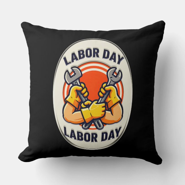 Labor Day Worker Badge Tools Design Throw Pillow (Front)