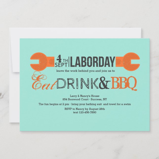 Labor Day Wrench Invitation (Front)