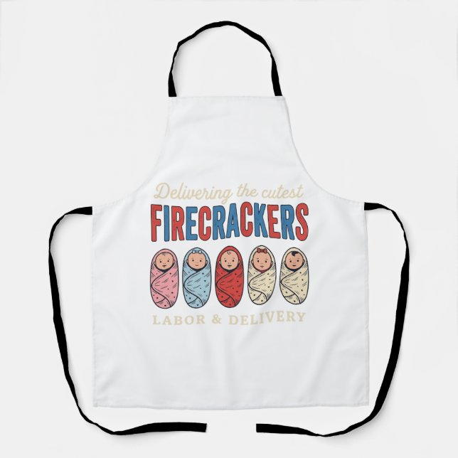 Labor & Delivery Firecrackers Cute Baby Nurse Desi Apron (Front)